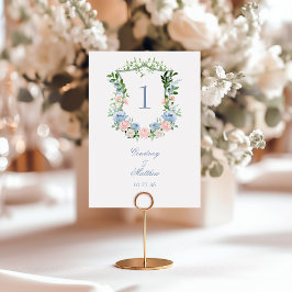 Dusty Blue Floral Crest Wedding Kaart