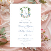 Dusty Blue Floral Crest Wedding Kaart
