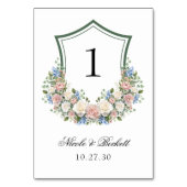 Dusty Blue Floral Crest Wedding Kaart (Achterkant)