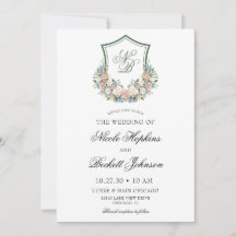Dusty Blue Floral Crest Wedding