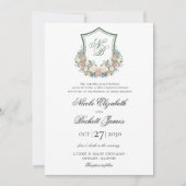 Dusty Blue Floral Crest Wedding Kaart (Voorkant)