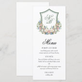 Dusty Blue Floral Crest Wedding Menu (Voorkant / Achterkant)
