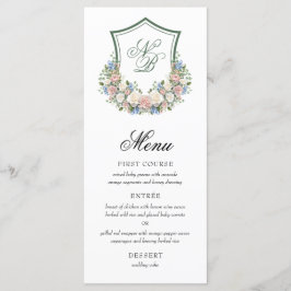 Dusty Blue Floral Crest Wedding Menu
