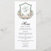 Dusty Blue Floral Crest Wedding Menu (Voorkant)