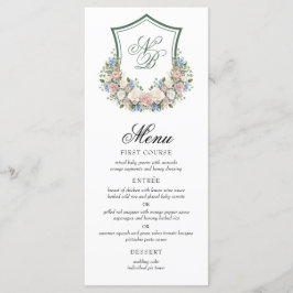 Dusty Blue Floral Crest Wedding Menu