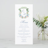 Dusty Blue Floral Crest Wedding Menu (Staand voorkant)