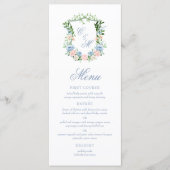 Dusty Blue Floral Crest Wedding Menu (Voorkant)