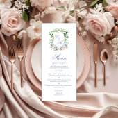 Dusty Blue Floral Crest Wedding Menu