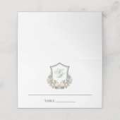 Dusty Blue Floral Crest Wedding Plaatskaartje (Buitenkant ongevouwen)