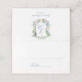 Dusty Blue Floral Crest Wedding Plaatskaartje (Buitenkant ongevouwen)