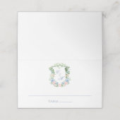 Dusty Blue Floral Crest Wedding Plaatskaartje (Buitenkant ongevouwen)