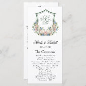 Dusty Blue Floral Crest Wedding Program Programmakaart (Voorkant / Achterkant)