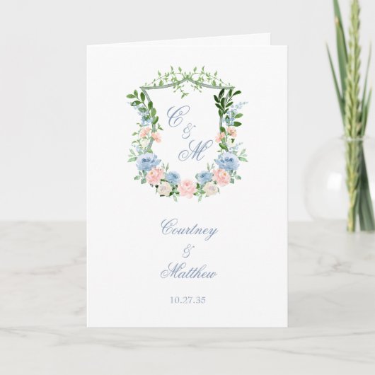 Dusty Blue Floral Crest Wedding Programma (Voorkant)