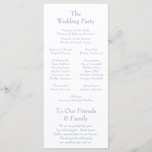 Dusty Blue Floral Crest Wedding Programmakaart (Achterkant)