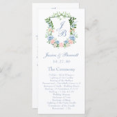 Dusty Blue Floral Crest Wedding Programmakaart (Voorkant / Achterkant)