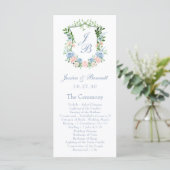 Dusty Blue Floral Crest Wedding Programmakaart (Staand voorkant)