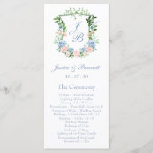 Dusty Blue Floral Crest Wedding Programmakaart (Voorkant)
