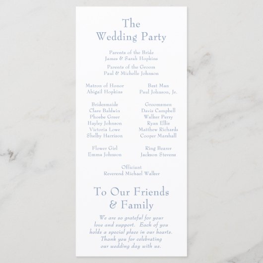 Dusty Blue Floral Crest Wedding Programmakaart (Achterkant)