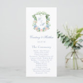 Dusty Blue Floral Crest Wedding Programmakaart (Staand voorkant)