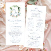 Dusty Blue Floral Crest Wedding Programmakaart