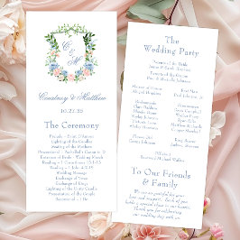 Dusty Blue Floral Crest Wedding Programmakaart