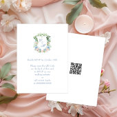 Dusty Blue Floral Crest Wedding QR Code RSVP Informatiekaartje