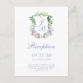 Dusty Blue Floral Crest Wedding Reception Informatiekaartje (Voorkant)