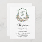 Dusty Blue Floral Crest Wedding Reception Informatiekaartje (Voorkant / Achterkant)