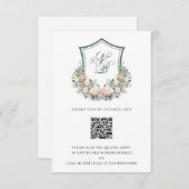 Dusty Blue Floral Crest Wedding RSVP Kaartje (Voorkant / Achterkant)