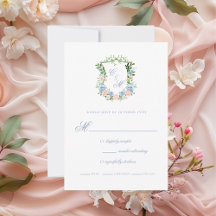 Dusty Blue Floral Crest Wedding