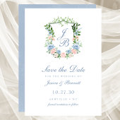 Dusty Blue Floral Crest Wedding Save the Date