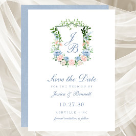 Dusty Blue Floral Crest Wedding Save the Date