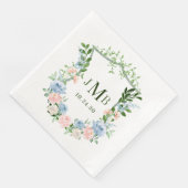 Dusty Blue Floral Crest Wedding Servet (Hoek)