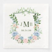 Dusty Blue Floral Crest Wedding Servet (Voorkant)