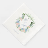 Dusty Blue Floral Crest Wedding Servet (Hoek)