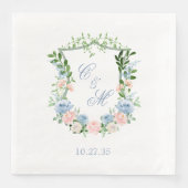 Dusty Blue Floral Crest Wedding Servet (Voorkant)