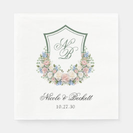 Dusty Blue Floral Crest Wedding Servet