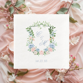 Dusty Blue Floral Crest Wedding Servet