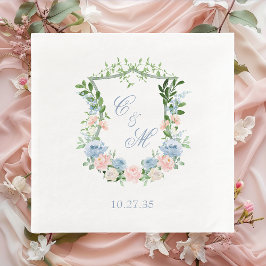 Dusty Blue Floral Crest Wedding Servet