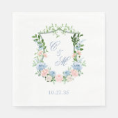 Dusty Blue Floral Crest Wedding Servet (Voorkant)