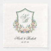 Dusty Blue Floral Crest Wedding Servet (Voorkant)