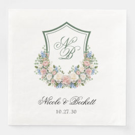 Dusty Blue Floral Crest Wedding Servet