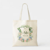 Dusty Blue Floral Crest Wedding Tote Bag (Achterkant)