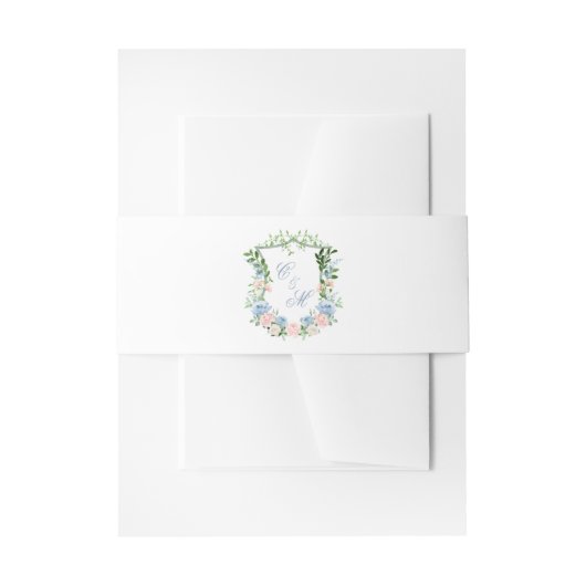 Dusty Blue Floral Crest Wedding Uitnodigingen Wikkel (Voorkant Voorbeeld)