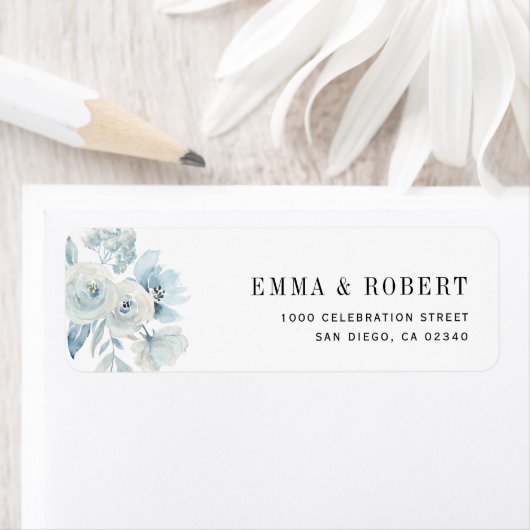 dusty blue floral custom address label (Insitu)