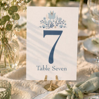 Dusty Blue Floral Custom Table Number Kaart