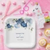 Dusty Blue Floral Custom Wedding Papieren Bordje (Feest)