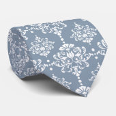 Dusty Blue Floral Damask Pattern Groomsmen Wedding Stropdas (Opgerold)