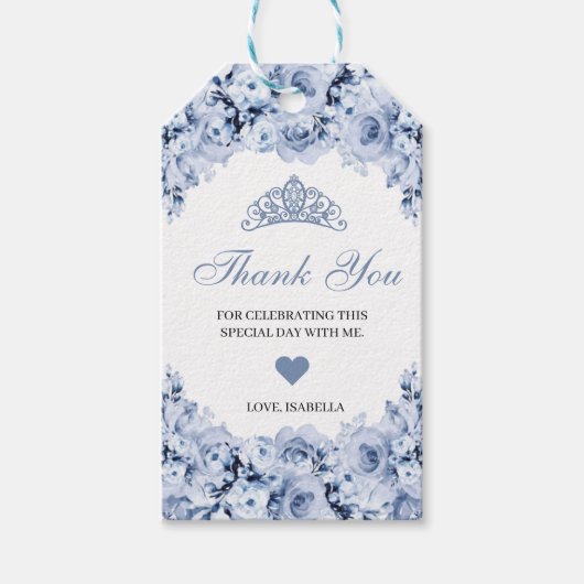 Dusty Blue Floral Dank je Labels Cadeaulabel (Voorkant)