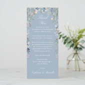 Dusty Blue Floral Dank u trouwplaats kaart (Staand voorkant)